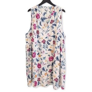 Old Navy Women's XXL Floral Print Sleeveless V Neck Tunic Dress Cream Pink Blue